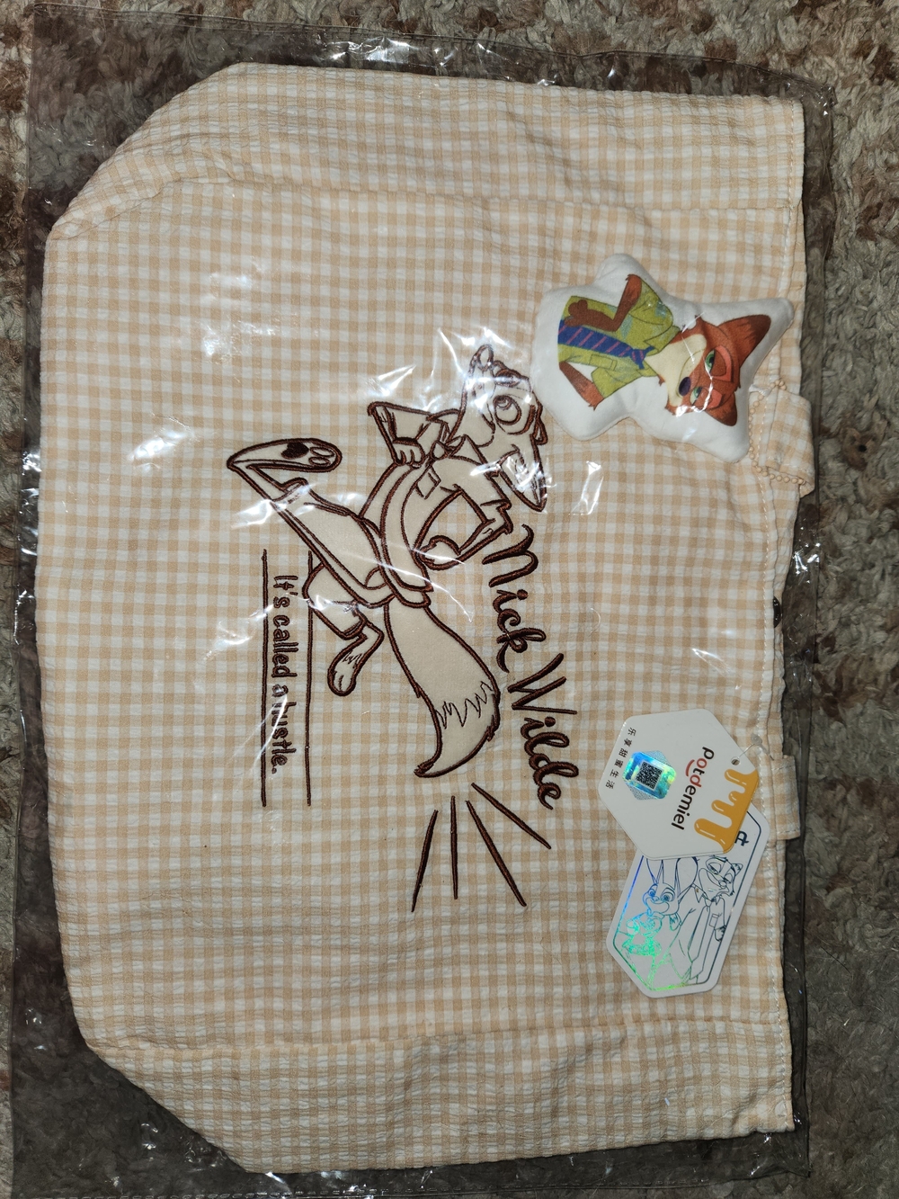 Nick Wilde Beige Gingham Tote
